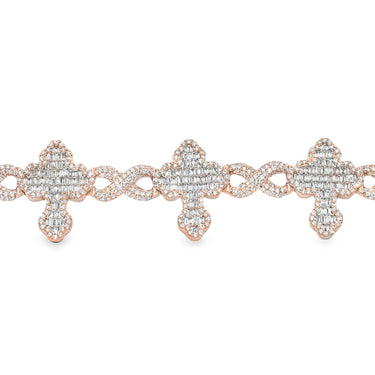 8.0 in - 14.35 grams - 3.19 Ctw / Rose 14k Rose Gold Diamond Cross Bracelet 3 Ctw